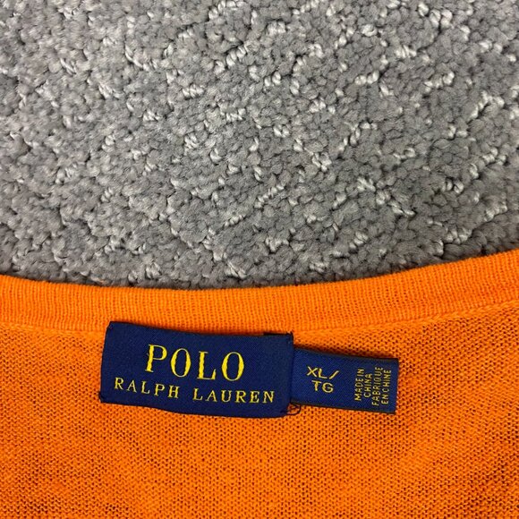 Polo Ralph Lauren Cotton Linen Blend Sweater Womens XL Orange Lightweight Hi Low - Picture 5 of 13